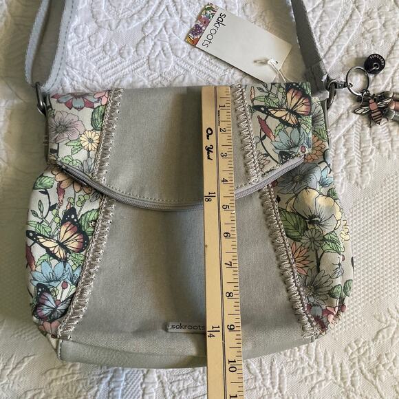 NWT sakroots Artist Circle Foldover Crossbody Bag Bumble Bee Charm In Bloom Gray - Picture 5 of 12